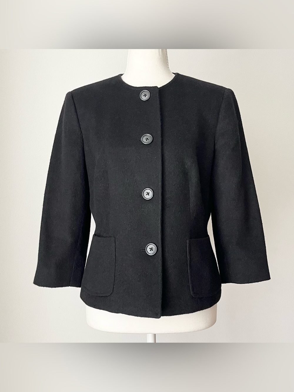 Vintage Talbots Women's 100% Camel Hair Blazer Jacket Black 6P Minimalist Italy